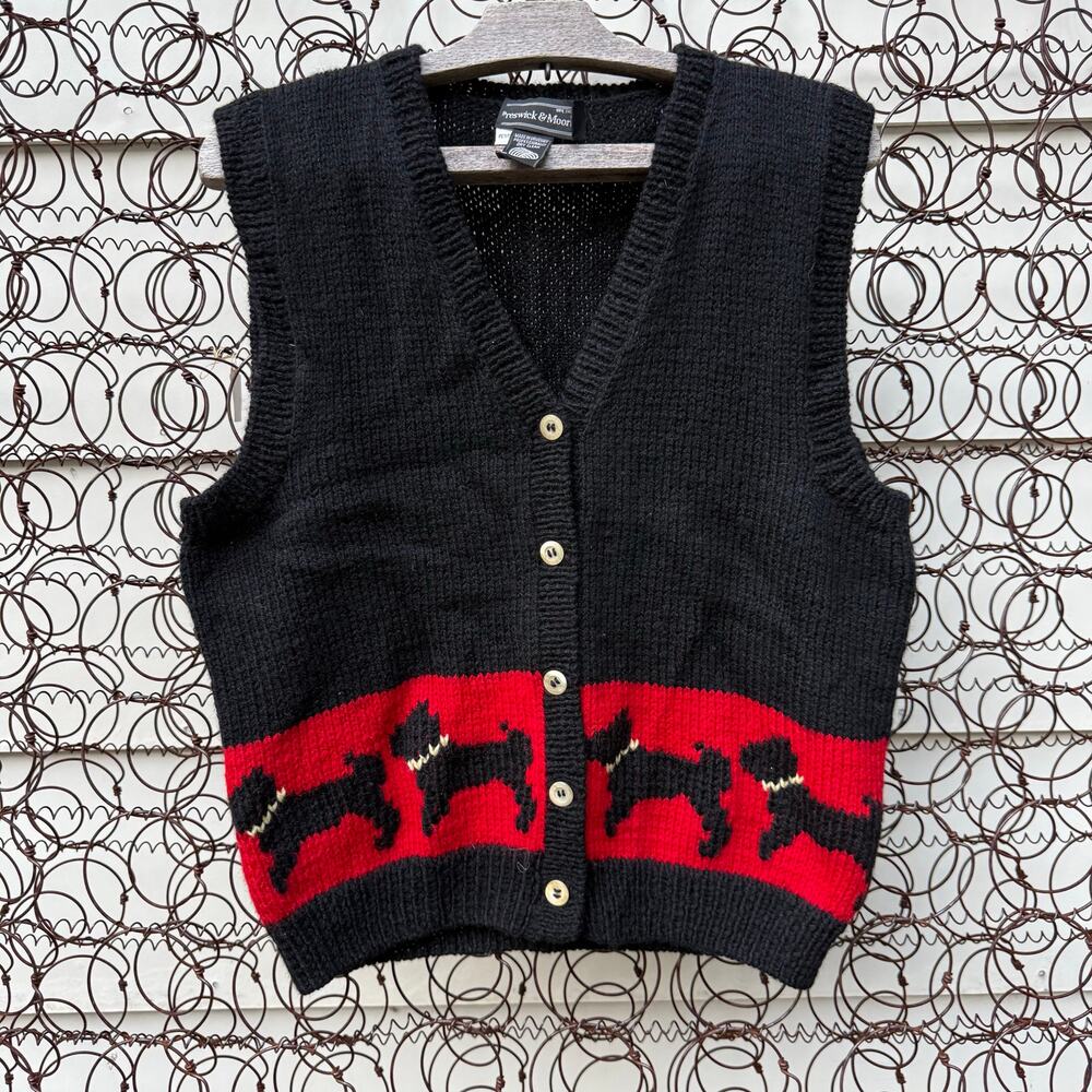 Vintage Preswick and Moore Black Red Scottie Dog Wool Sweater Vest Wool P-SMALL
